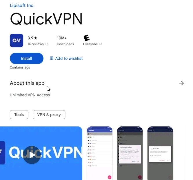 Step 4: अब आपको अपने Google Play Store में जाना है और एक VPN install करना है। कोई भी चलेगा उसमें से इंडिया को छोड़कर कोई भी लोकेशन सेलेक्ट करो और साइट को फिर से रिफ्रेश करो।